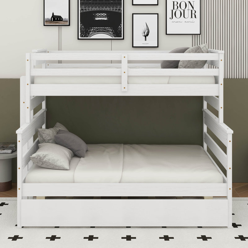 Lit simple superposé au dessus d'un lit double avec gigogne, Blanc