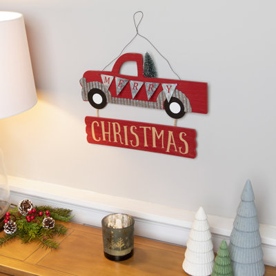 Merry Christmas Truck Hanging Wall Sign - 15.75"