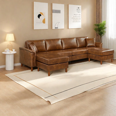 Sectionals with Storage, 120 Inch PU Leather Rustic Sofa for Family Home