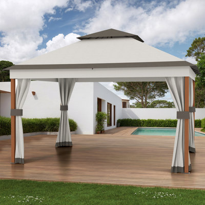 Outdoor Polycarbonate Double Roof Canopy Tent , Iron Frame Permanent Gazebo With Curtains And Netting