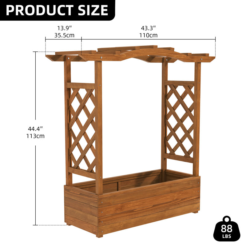Brown Solid Wood Raised Garden Bed with Trellis and Hanging Roof
