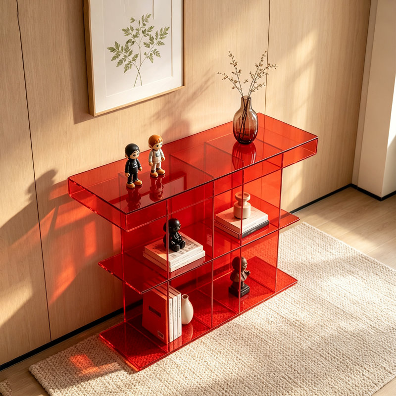 Console rouge moderne en acrylique, H 27,56 po x l 47,24 po x P 13,78 po