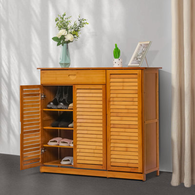 Étagère à chaussures 4 niveaux, 1 tiroir, 18 paires, armoire autoportante en bambou pour l'entrée