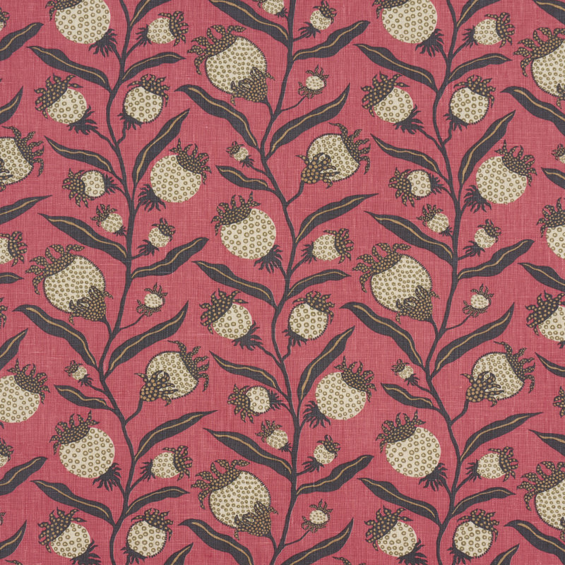 Schumacher x Marian Mcevoy Thistle Vine Fabric, Red & Gold