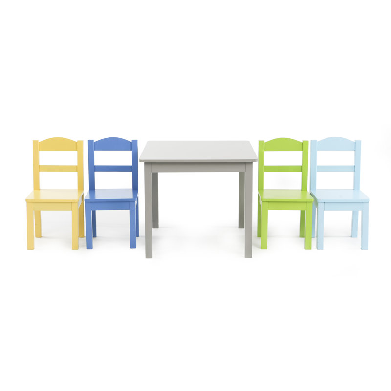 Kids 5 Piece Rectangular Play Or Activity Table and Chair Set, Grey/Green/Yellow/Blue