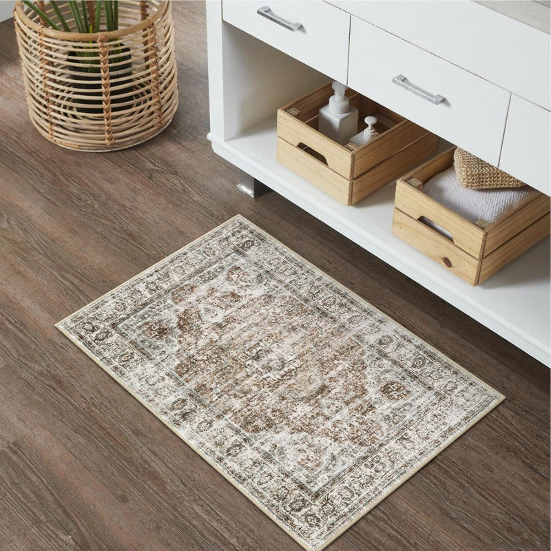 Tapis de bain Boho, tapis de bain kaki vieilli, petits tapis de bain en velours confortable antidérapant, tapis de toilette oriental rétro