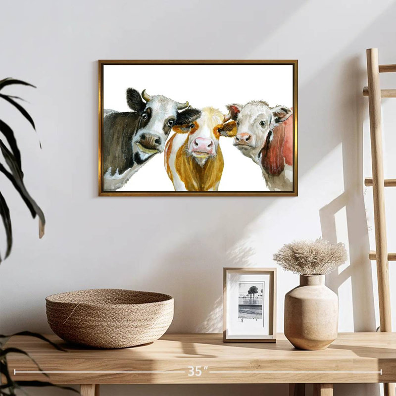 Cows, 19" X 13", Floating Frame Gold