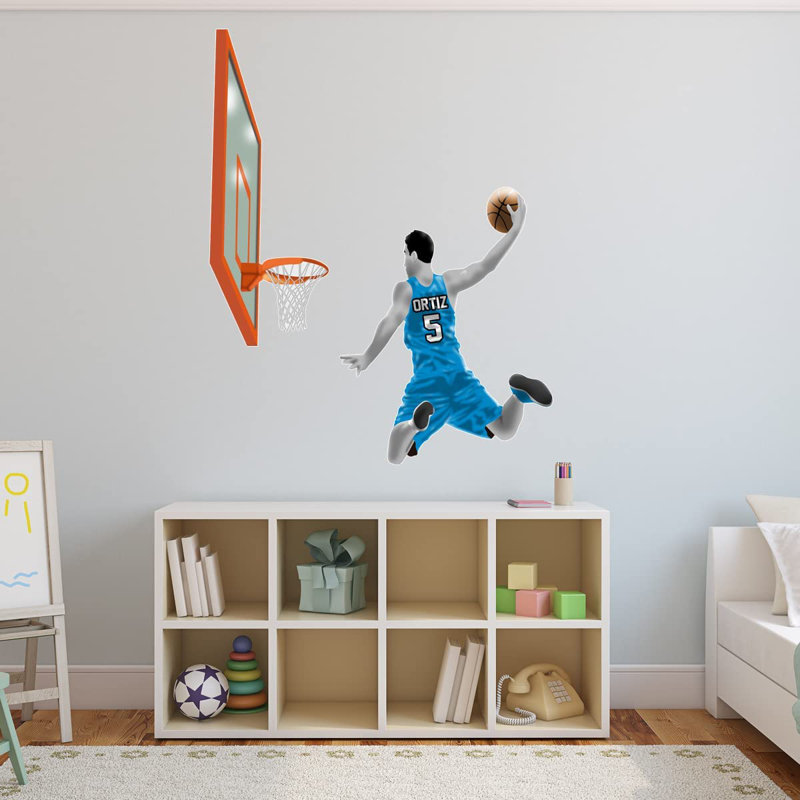 Adhésif décoratif joueur de basketball, H 30 po x l 28 po, Oui, Bleu ciel