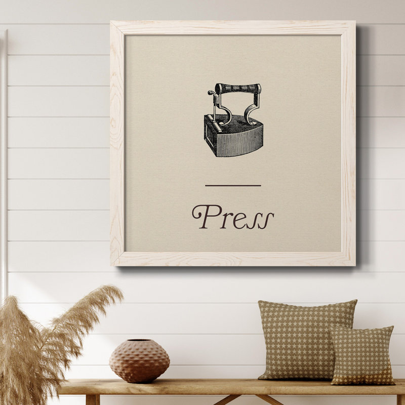 «Laundry Sign III» - Toile encadrée de qualité supérieure - prête à être suspendue, Cadre blanc, H 17 po x l 17 po x P 1 po