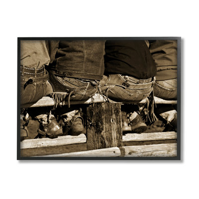 Stupell Industries Vintage Western Cowboys Sitting Sepia By Lisa Dearing - Floater Frame Photograph On Wood In Midnight Black Framed Giclee