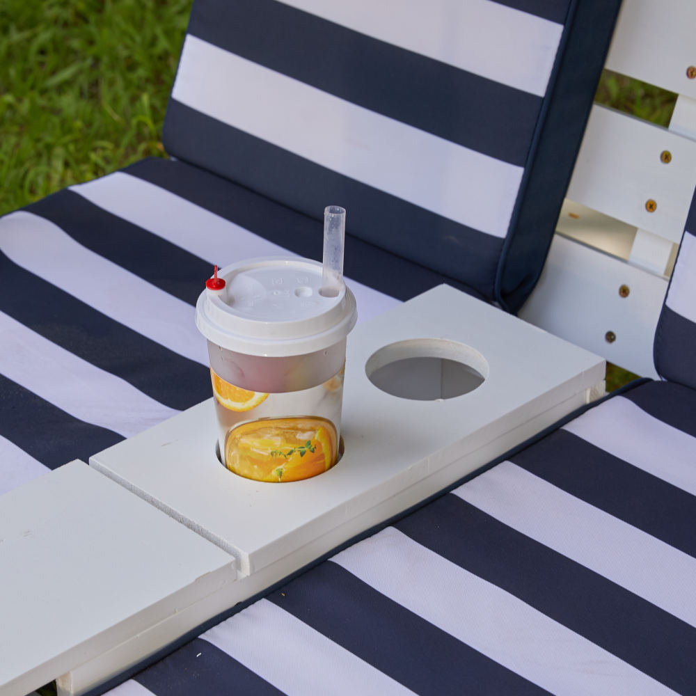 KidKraft Wooden Outdoor Double Chaise Lounge With Cup Holders, White