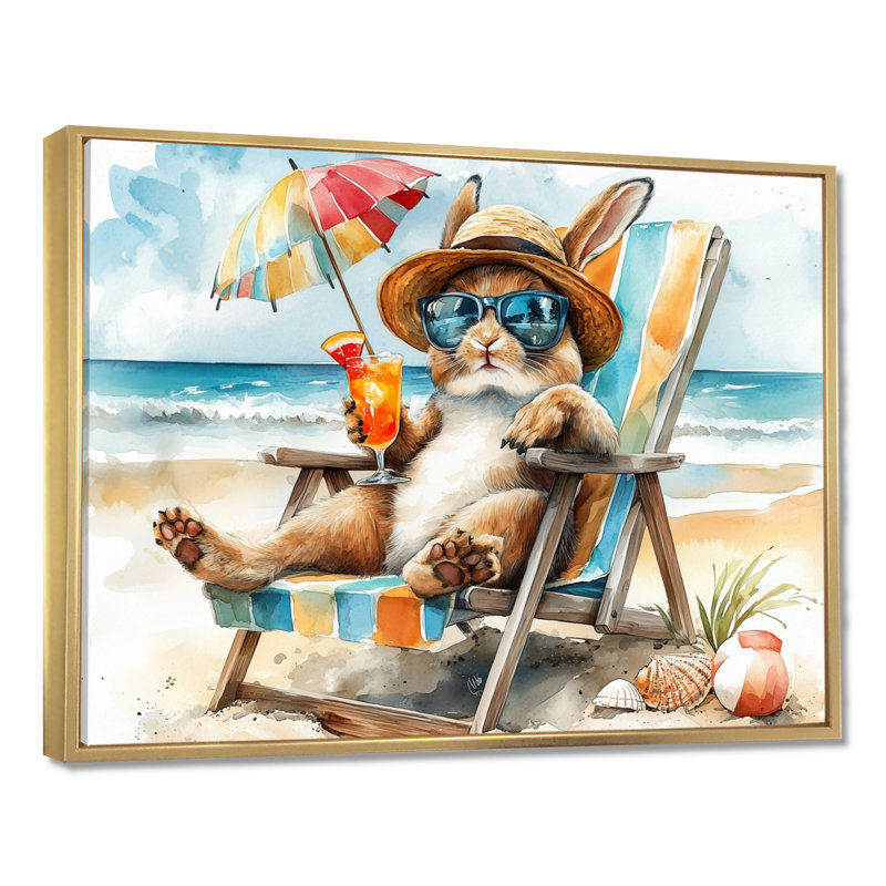 Sayler - art mural animaux côtiers, Toile avec cadre flottant or, H 34 po x l 44 po x P 1,5 po
