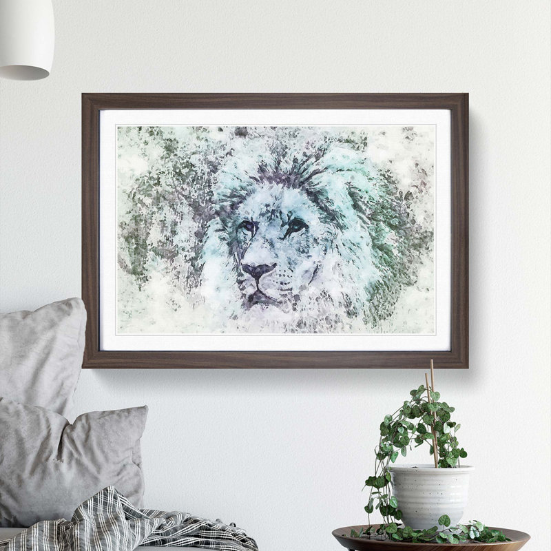 A Lion Portrait in Abstract - Picture Frame Painting Print, Walnut Framed, 62cm H x 87cm W x 2cm D