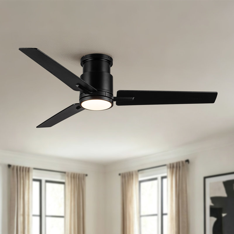 Homelover 52" Modern Flush Mount Ceiling Fan With Light, Low Profile DC Reversible Ceiling Fan, Dual‑Sided Blades, 3Cct Dimmable Reversible Dc Motor Timer Memory