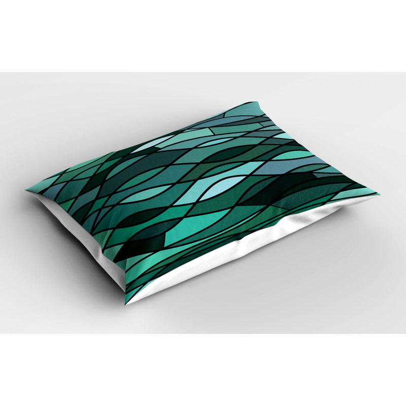 Teal Abstract Waves Polyester Standard Pillow Sham