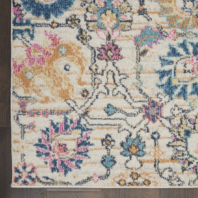 Tapis oriental ivoire en polypropylène tissé à la machine, Rectangle 6 pi 7 po x 9 pi 6 po