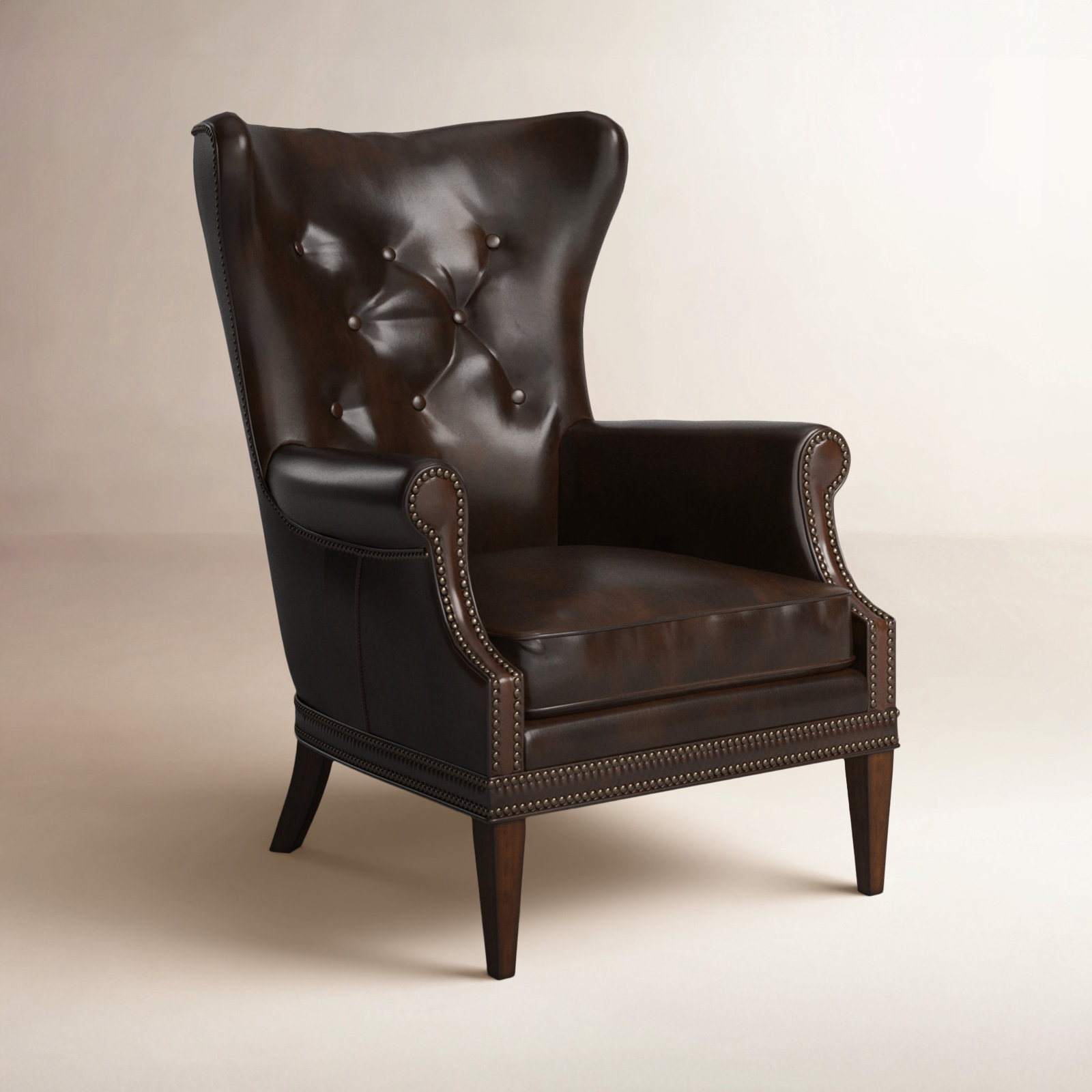 Maya Upholstered Wingback Chair, Memento Event Dark Brown Genuine Leather