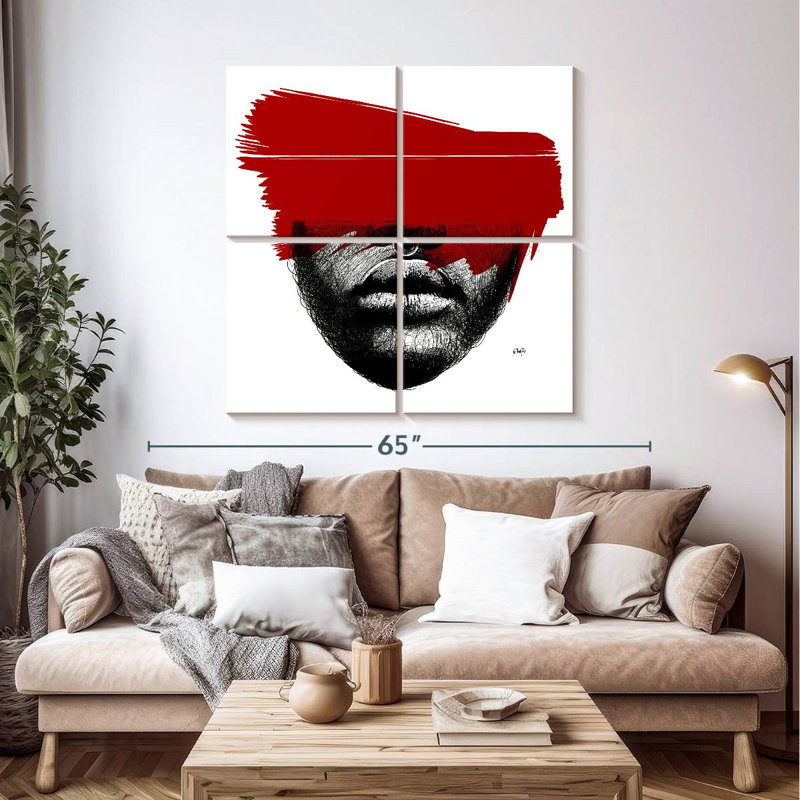 Leisha noir blanc rouge, H 45 po x l 45 po
