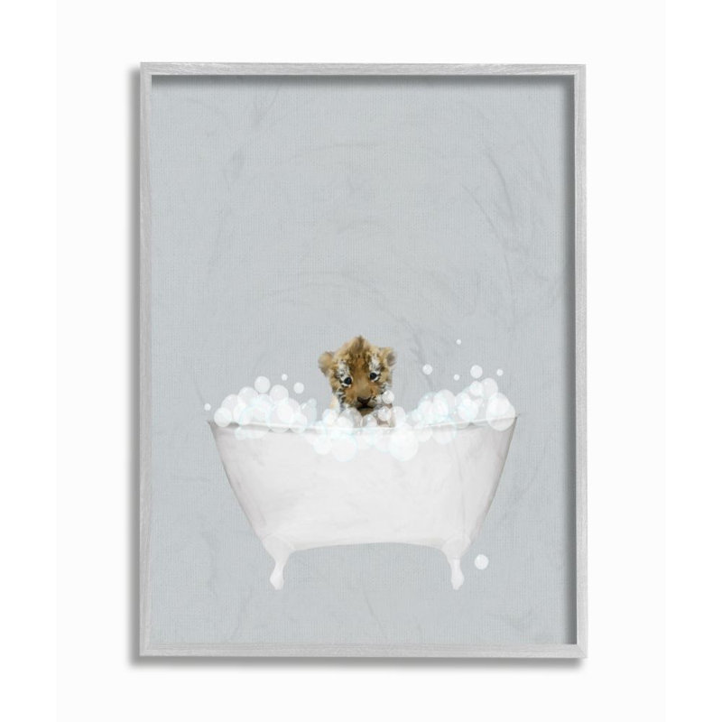 «Tiger Blue Bath» par Leah Straatsma - reproduction d'art, Giclée encadrée noir minuit, H 20 po x l 16 po