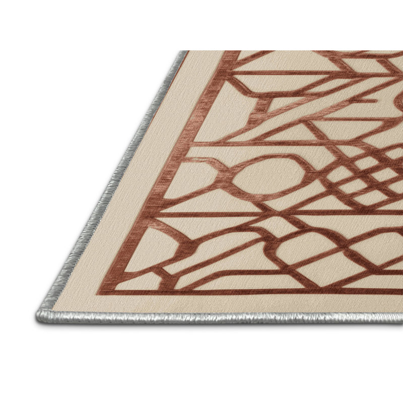 Machine Washable Trellis Beige Area Rug, Rectangulaire 2 pi x 3 pi