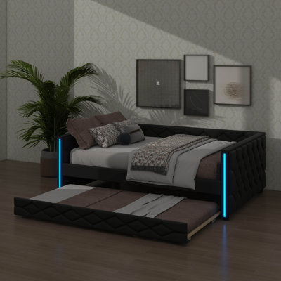 Full XL-Sized Daybed With Trundle And Built-In LED Lighting System