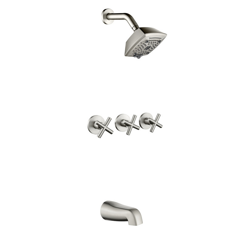 3 Handle Shower Faucet Set With Tub Spout 6-spray Shower Head And Handle Set Shower Trim Kit With Rough-in Valve Bathroom Shower Faucet Valve Trim Kit Shower System