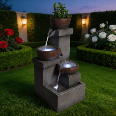 Fontaine cascade à niveaux avec cascade de lumières DEL, décoration de jardin en résine