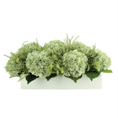 Artificial Hydrangea Polysilk Arrangement in Fiberstone Planter