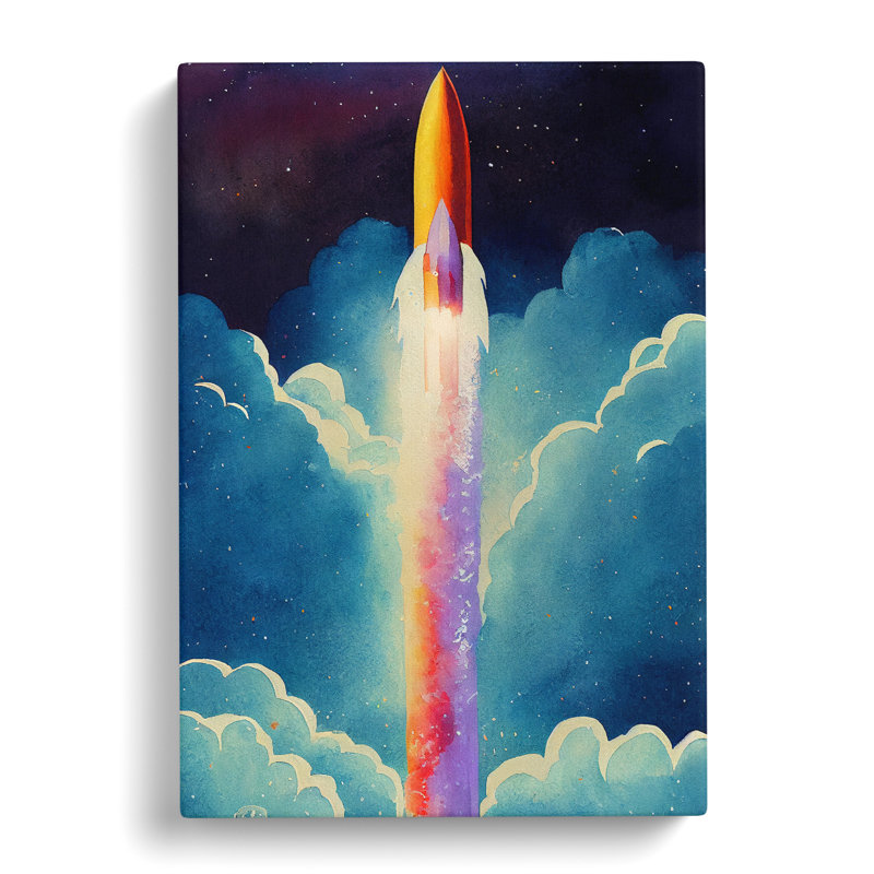 Spaceship Rocket In Flight No.2 - Wrapped Canvas Print, 76cm H x 50cm W x 3cm D