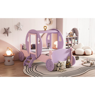 Lit de transport simple avec couronne, lit plateforme en bois mauve et rose et lattes en contreplaqué, capacité de 350 lb, rose, voiture, charge
