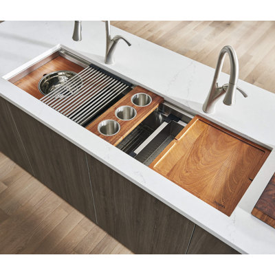 Ruvati 57-inch Workstation Two-Tiered Ledge Kitchen Sink Undermount 16 Gauge Stainless Steel