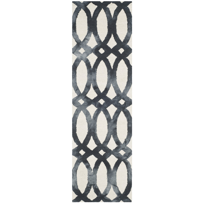 Amekia Hand Tufted Wool/Cotton Geometric Rug in Graphite/Ivory, Runner 2'3" x 10'