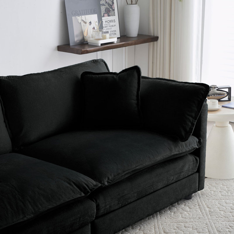 Canapé modulaire Chenille, H 33 po x l 76,7 po x P 35 po, 4, Noir