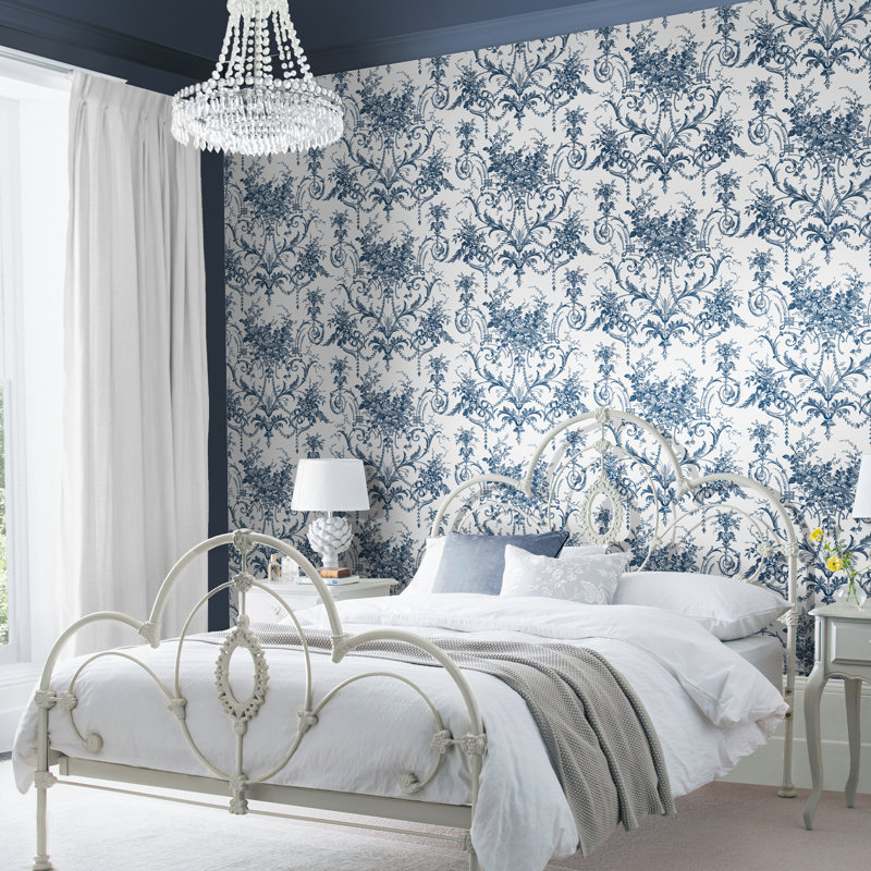 Laura Ashley Tuileries Charcoal Grey Wallpaper, Blue