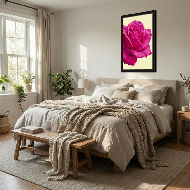 Plantes et fleurs, rose sur fond crème, H 12 po x l 18 po