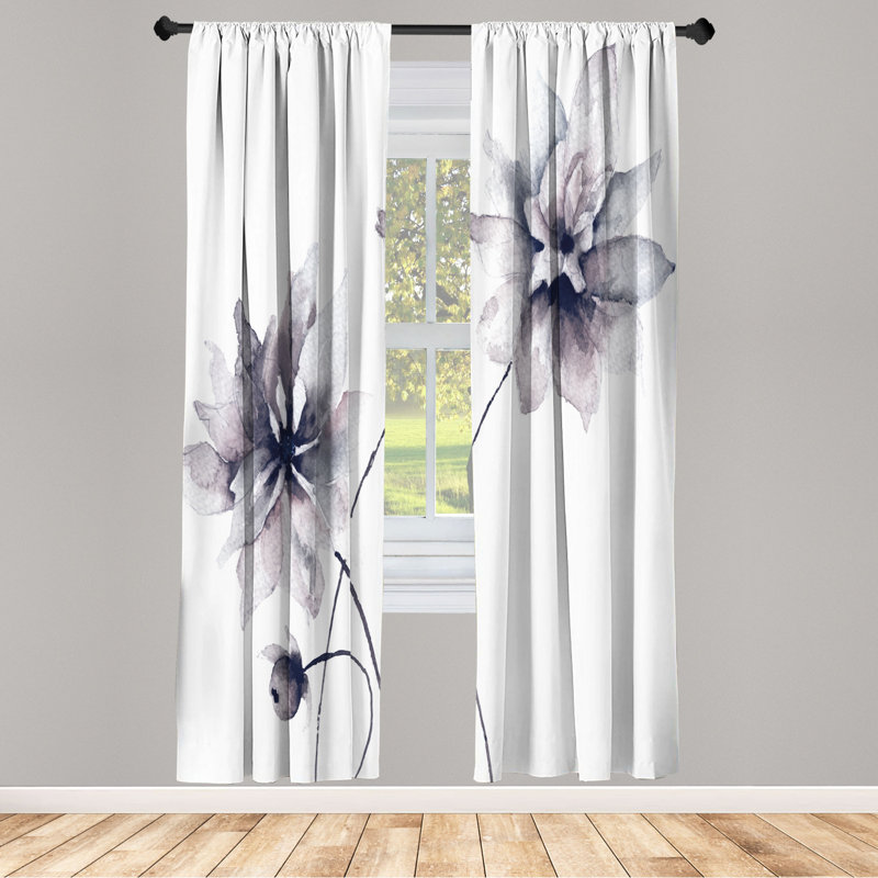 Microfiber Floral Semi-Sheer Rod Pocket Curtain Panels, 28" W x 84" L, Gray