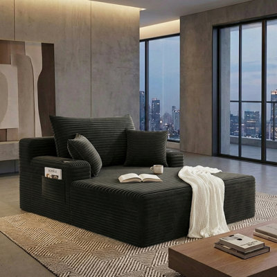 47"W x 65"D Oversized Chaise Lounge Chair Indoor Boneless Reading Chair Plush Corduroy Recliner with Cup Holders Large Deep Seat Comfy Sofa Bed Couch with 3 Pillows for Living Room Bedroom