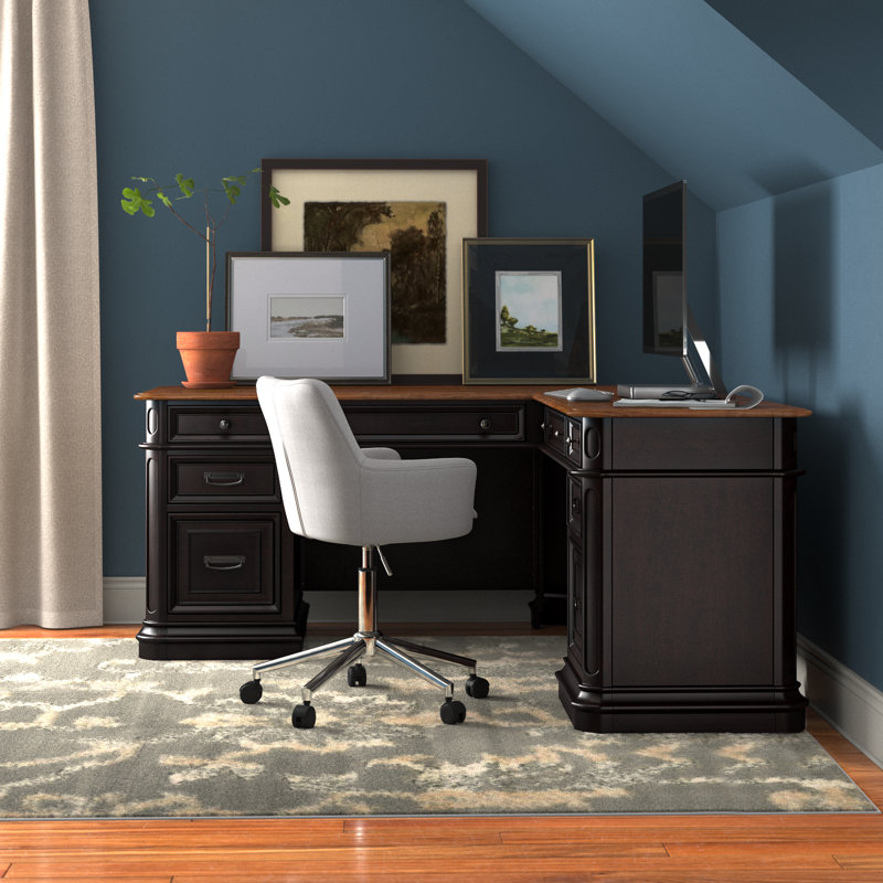L-Shaped Executive Desk, Cherry/Black