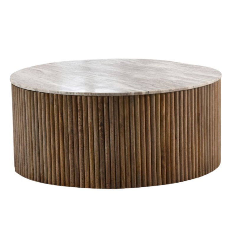 Rangement à dessus en marbre Reysdale Lilwen, Plateau en marbre blanc / base en noyer, H 17,5 po x L 36 po x l 36 po