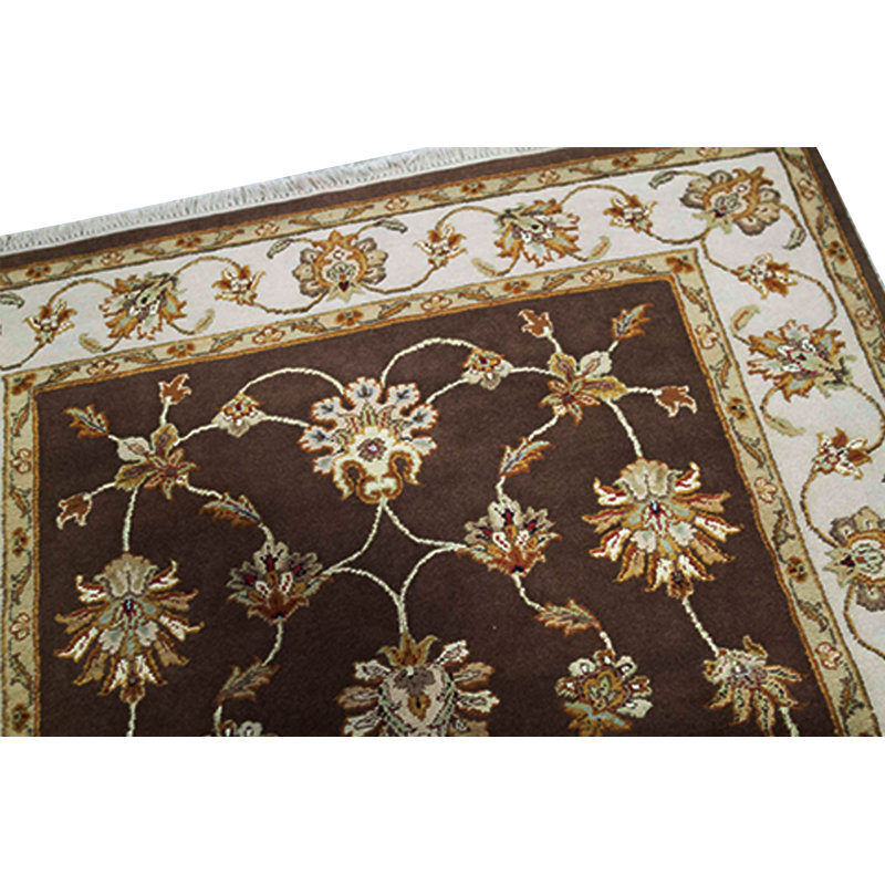 Tapis brun et ivoire de haute qualité noué à la main