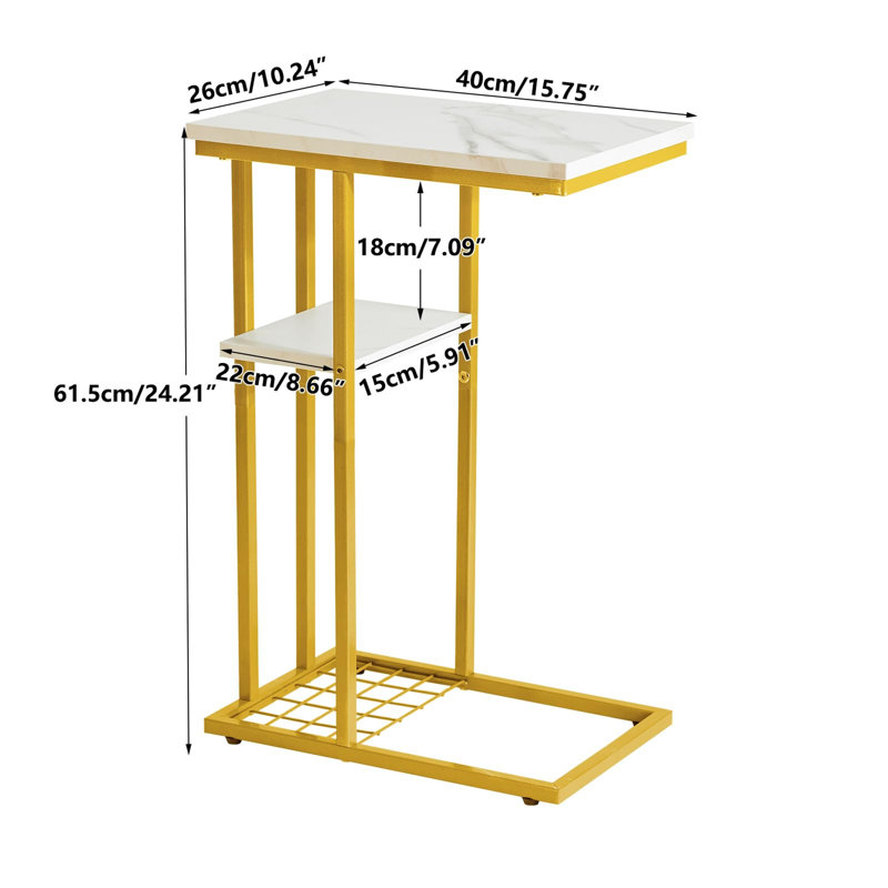 Bobker End Table, White, Gold