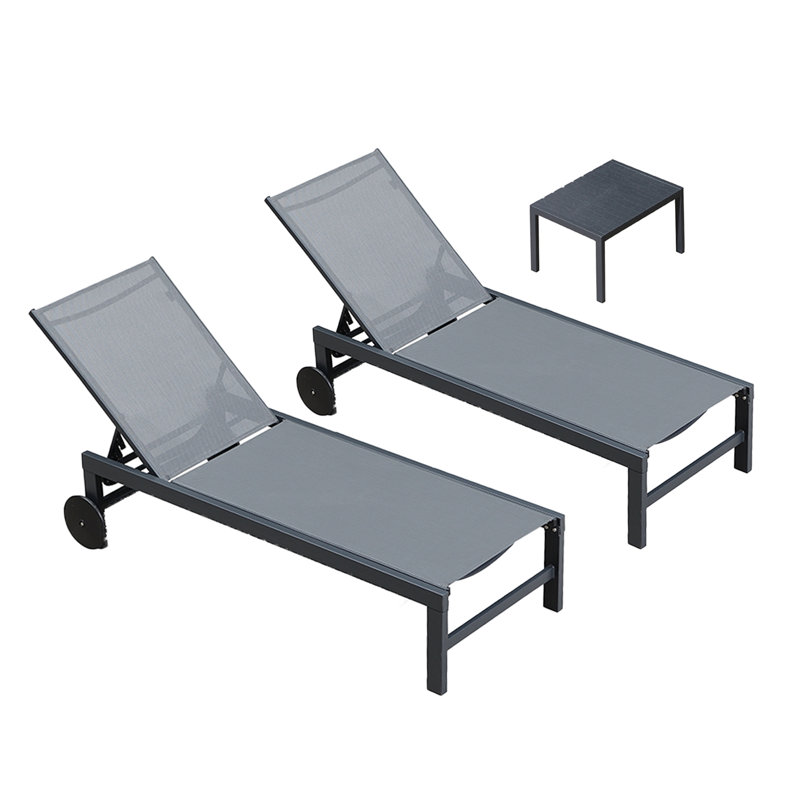 Ensemble de chaises longues inclinables en aluminium pour patio (ensemble de 2), Gris