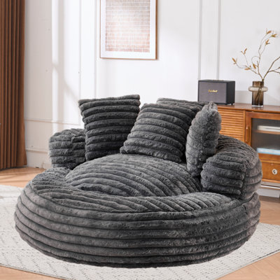 Fauteuil à billes rond surdimensionné de 55,1 po pour adultes, grand fauteuil à billes, fauteuil sur pied en velours côtelé avec rembourrage en mousse compressée, fauteuil de lecture confortable pour le salon, la chambre à coucher et les jeux