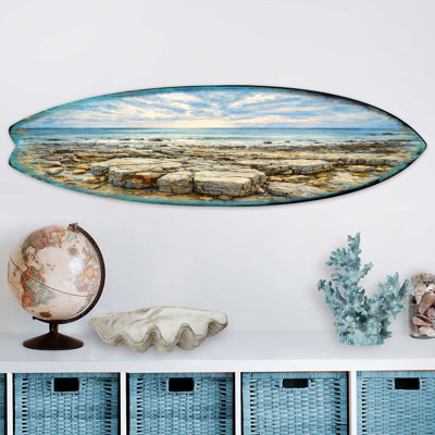 Rocky Shore Surfboard Wall Art  Coastal Ocean Landscape Décor