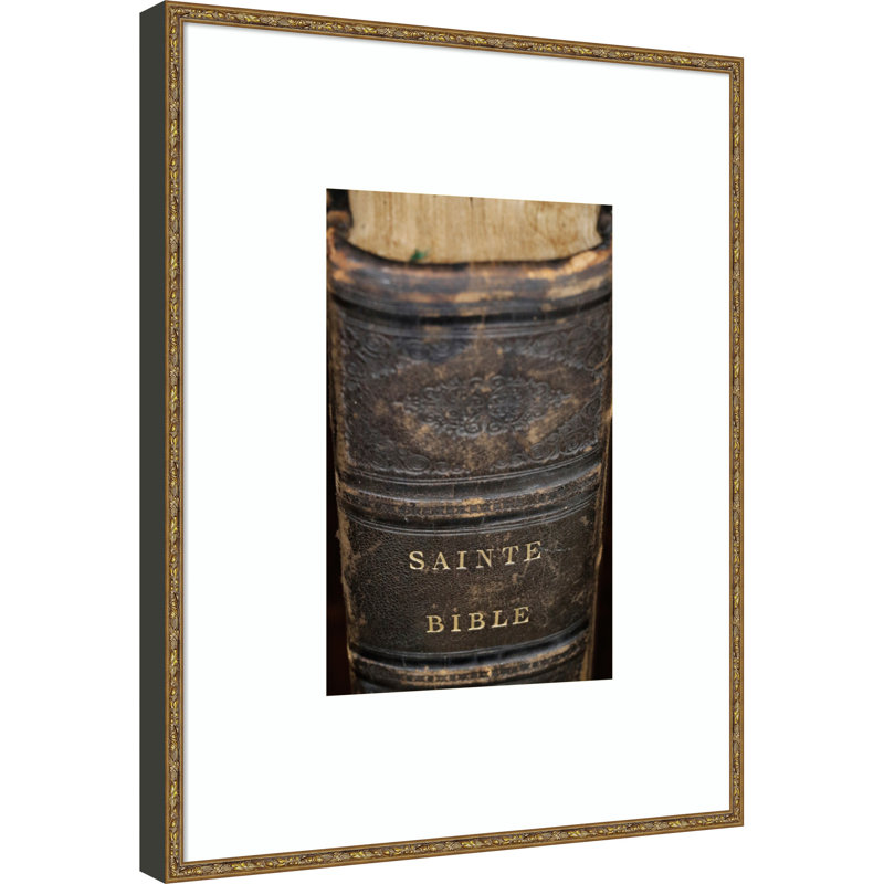 Ancienne bible, impression sur bois encadrée, Belvédère bronze, 33 x 27