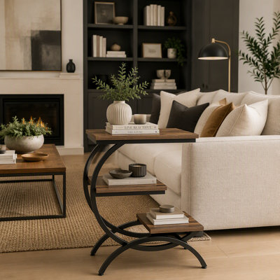 Table d'appoint industrielle en bois de 30 cm avec rangement pour canapé