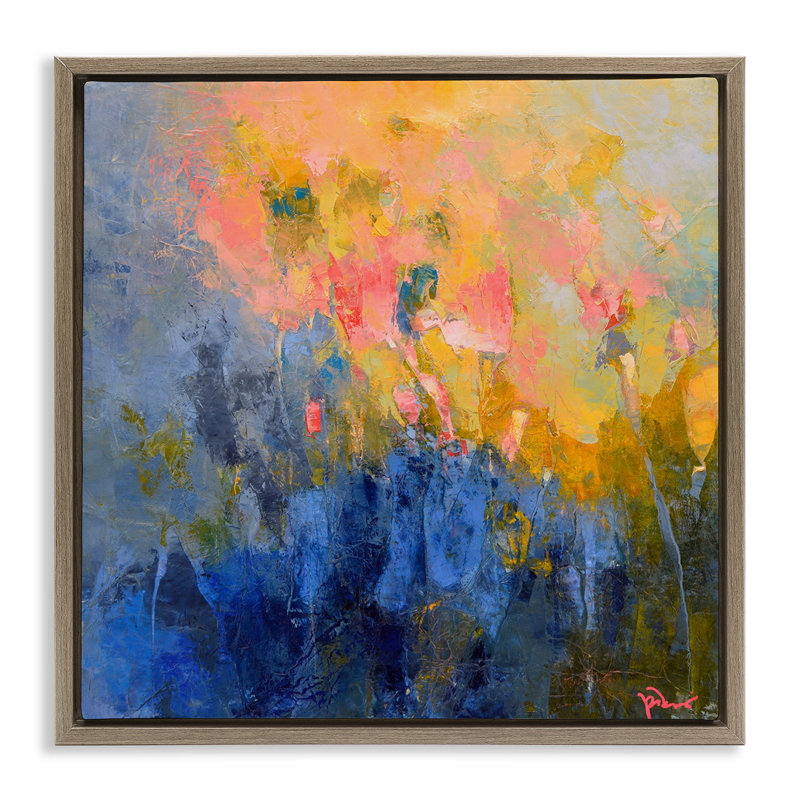"Radiant Abstract Impression", art mural encadré par Patrick Dennis, H 18 po x l 18 po, Cadre flottant orme Montalcino