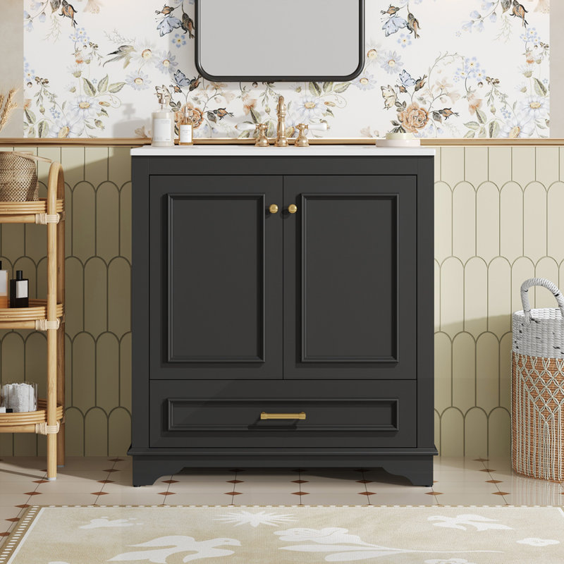 Meuble-lavabo 30 po avec lavabo en céramique, Noir