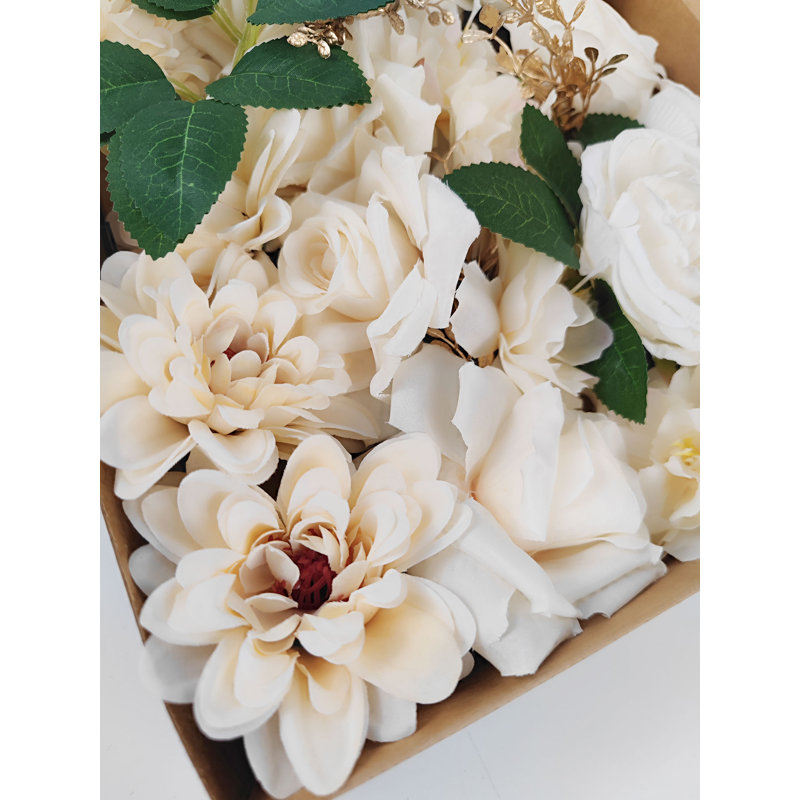 Ensemble de boîte à fleurs artificielles dégradé de couleur feuille de fleur avec des tiges pour les bouquets de mariage bricolage centres de table de fête de naissance décorations pour la maison