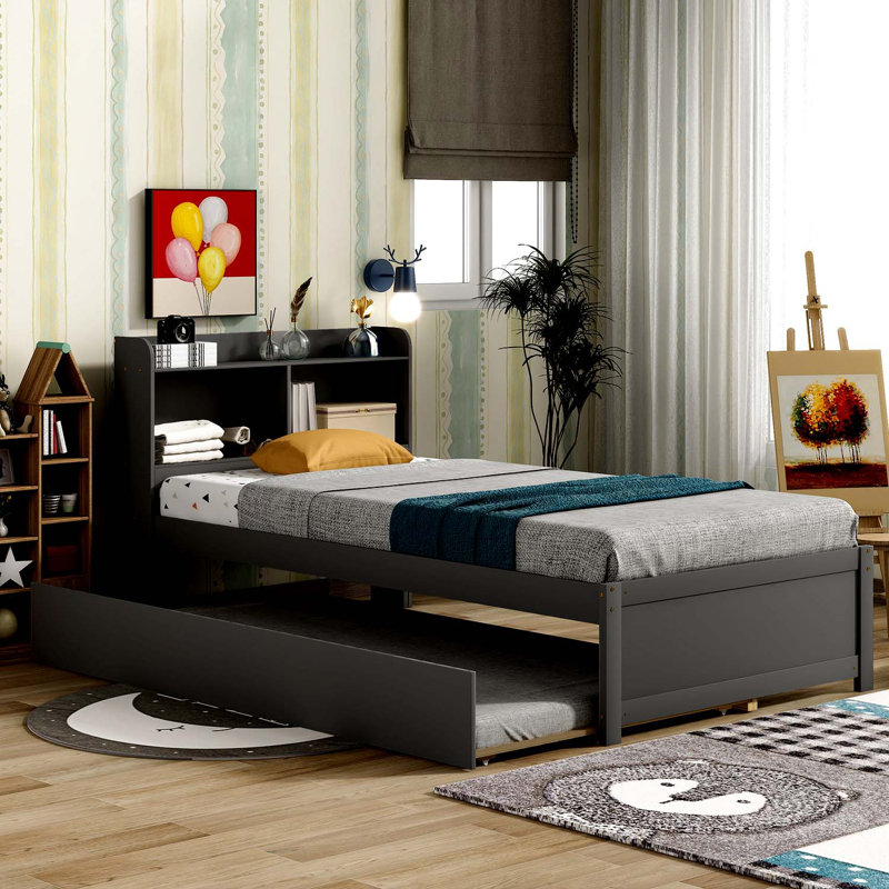 Lit de jour avec couchette Katracy, Simple, Gris